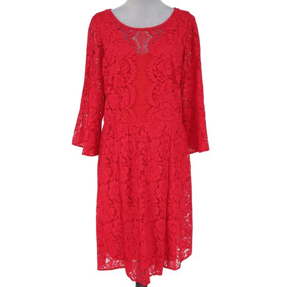 Lane Bryant Dresses & Skirts - Lane Bryant Dress Plus Size 22W Red Lace Lined Zipper Bell Sleeve Party Cocktail